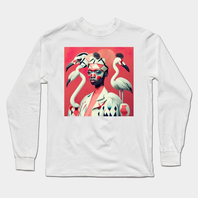 [AI Art] Surrounded by Flamingos Bauhaus Art Style Long Sleeve T-Shirt by Sissely